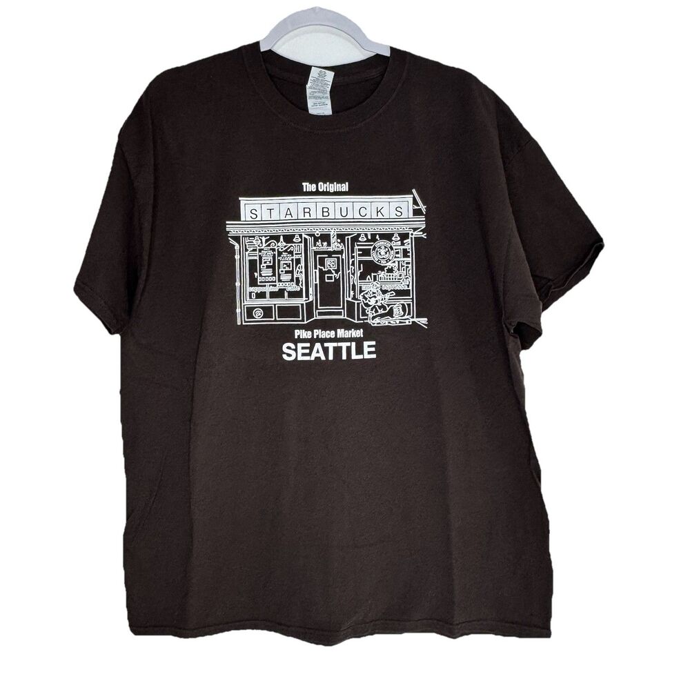 EUC The Original Starbucks Pike Place Market Seattle T-shirt Mens XL Brown